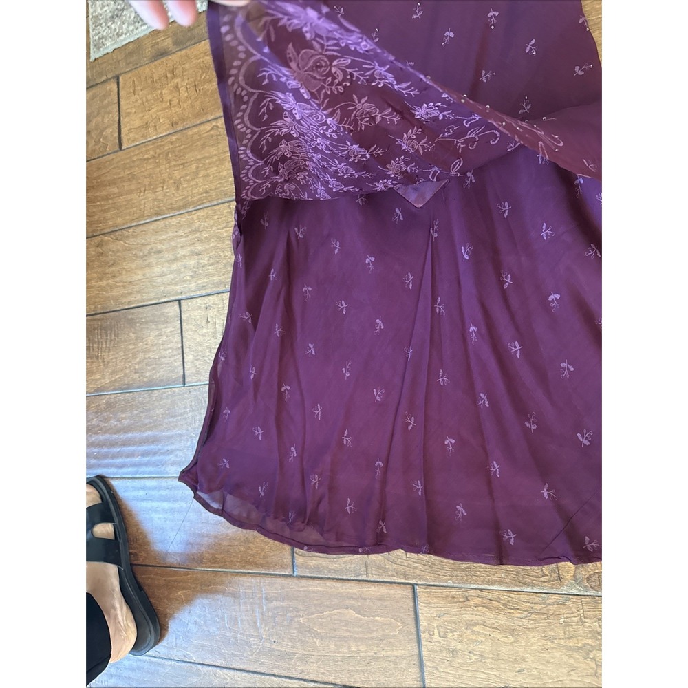 Vintage 90s Beaded Asymmetrical Bias Cut Maxi Dress  Sz 8 V-Neck Rayon Burgundy‎ - Picture 4 of 15